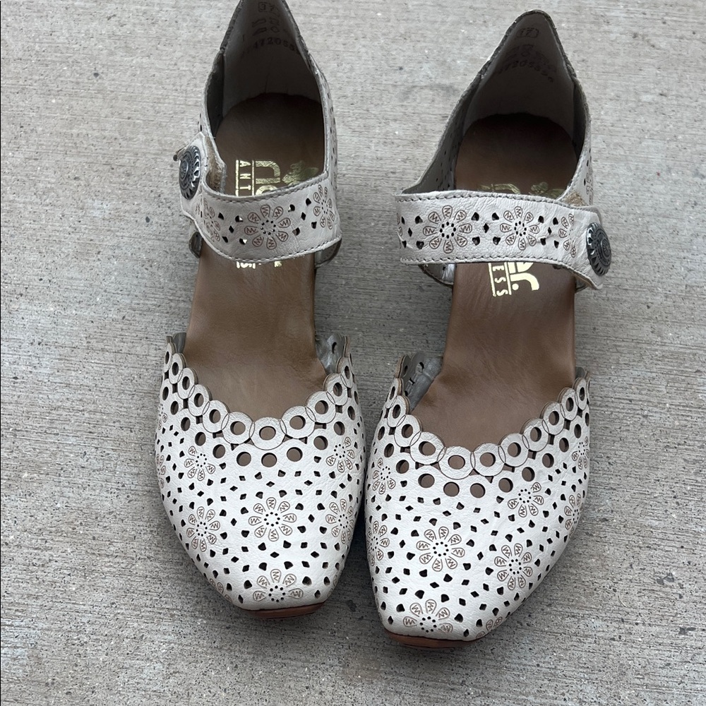 Rieker White Heeled Shoes with Perforated Design